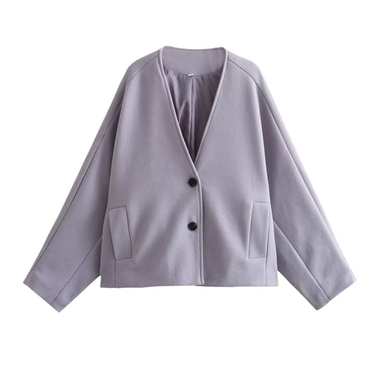 Damen Kurzjacke im Boxy‑Cut mit V‑Ausschnitt und Wollmix Shop Nory