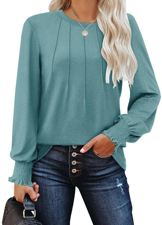 Damen Longsleeve-Tunika mit senkrechten Biesen und gerafften Rüschbündchen Shop Nory