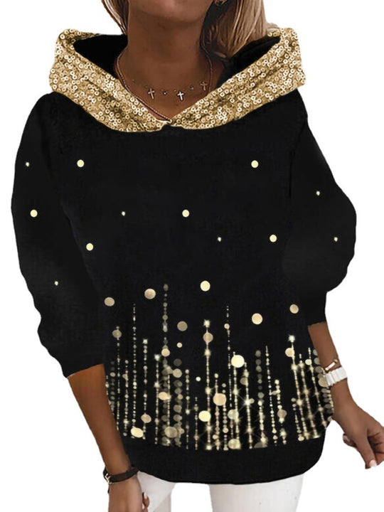 Damen Halloween Kapuzenpullover mit Kürbis- und Katzenprint, Paillettenbesatz und Oversize-Schnitt Shop Nory