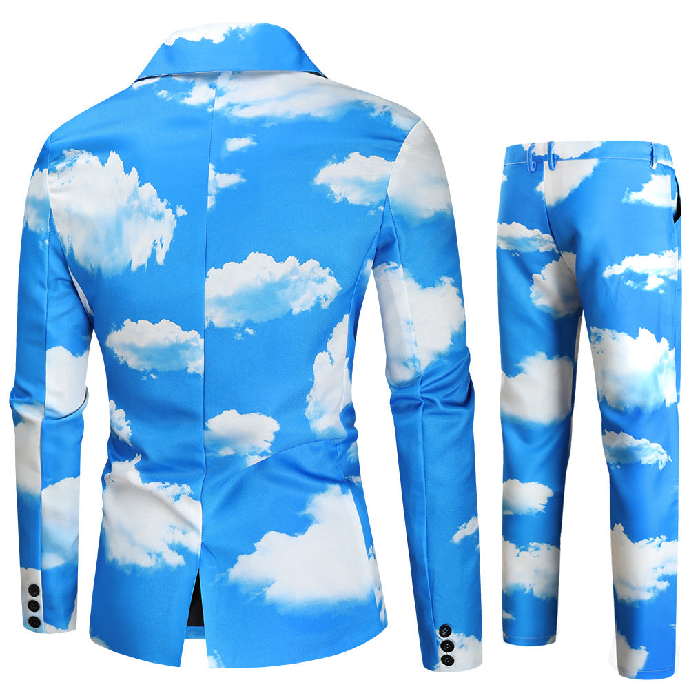 Herren Zweiteiliges Statement-Anzug mit Allover-Wolkenprint und schmaler Silhouette Shop Nory