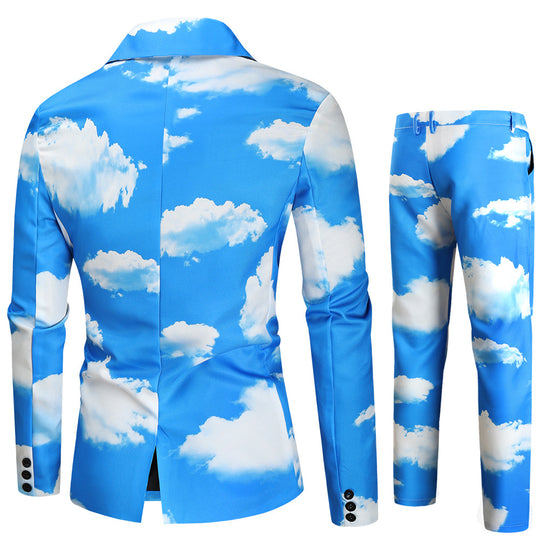 Herren Zweiteiliges Statement-Anzug mit Allover-Wolkenprint und schmaler Silhouette Shop Nory