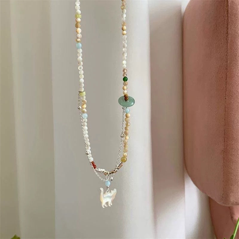Damen mehrschichtige Kette mit Katzenanhänger Shop Nory