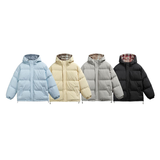 Damen Wattierte Oversize-Steppjacke mit Kapuze, hohem Kragen und karierter Futterverzahnung Shop Nory