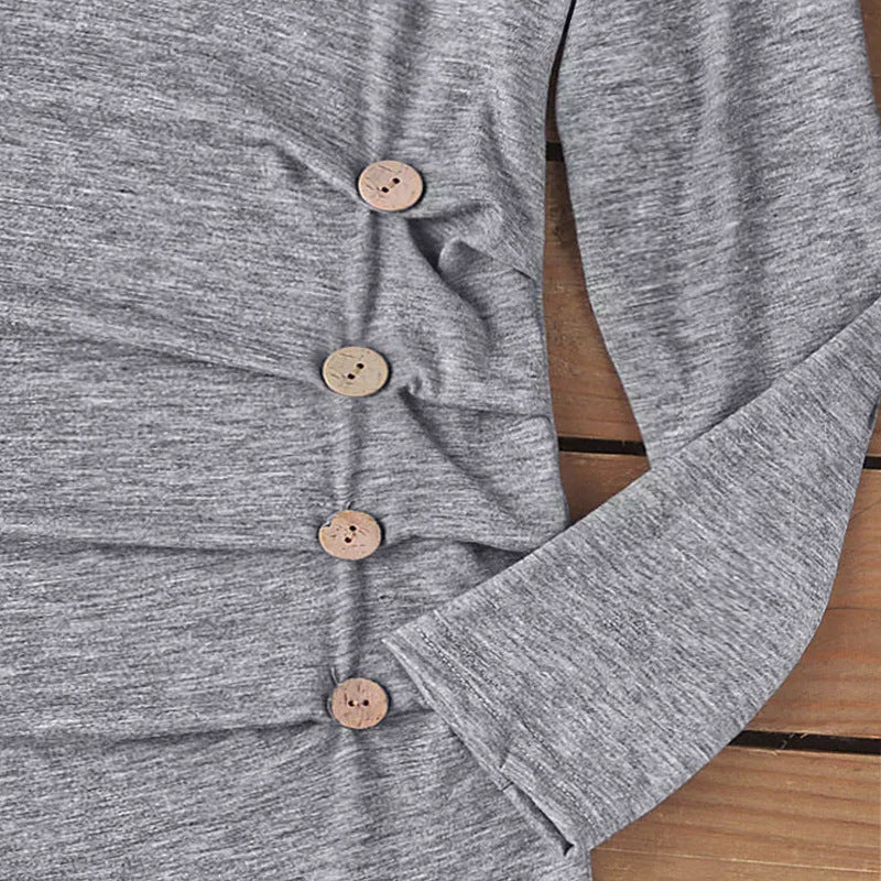 Damen asymmetrisches Langarmshirt mit One-Shoulder, Raffung und Zierknöpfen Shop Nory