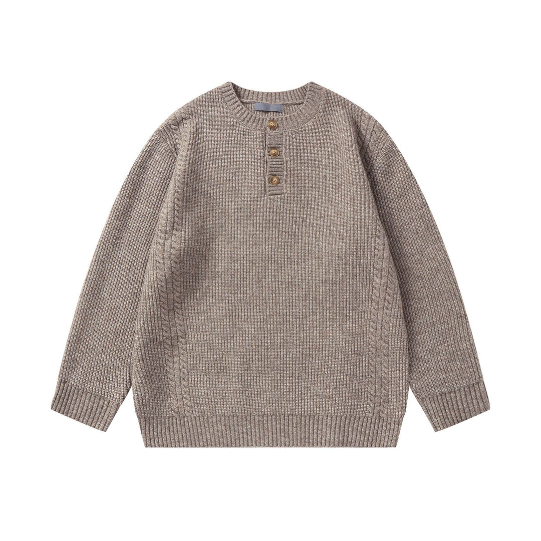 Unisex Strickpullover mit Henley-Knopfleiste und Zopfmuster Shop Nory