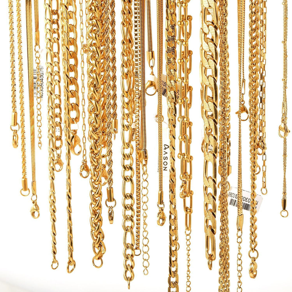 Damen Edelstahl-Halskette mit goldplattiertem Gliederdesign Shop Nory