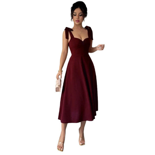 Damen Midi Kleid mit süßen Schleifenärmel