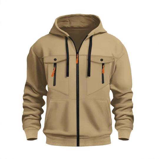 Herren Kapuzen-Sweatjacke mit durchgehendem Reißverschluss, zwei zip-Brusttaschen und ergonomischen Bündchen Shop Nory