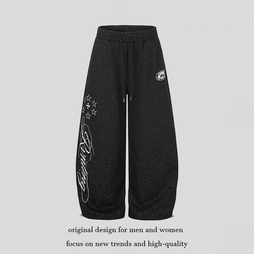 Damen Extraweite Palazzo‑Sweathose im Glitzer‑Nep mit Elastikbund, Kordelzug und Stern‑Script‑Print Shop Nory