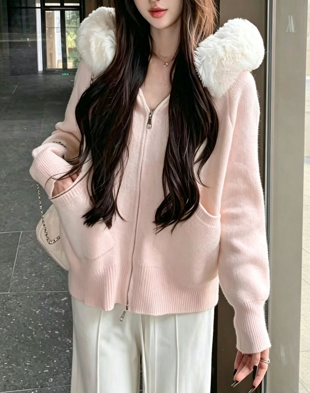 Damen Kapuzenjacke mit Fake-Fur-Kragen und durchgehendem Reißverschluss Shop Nory