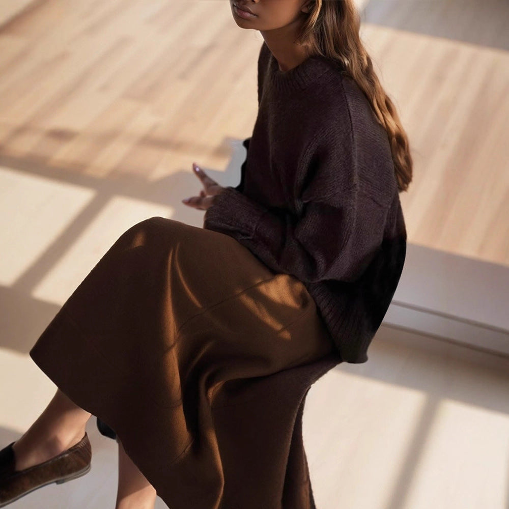 Damen Oversize-Strickpullover mit weitem Rippsaum und Trompetenärmeln Shop Nory