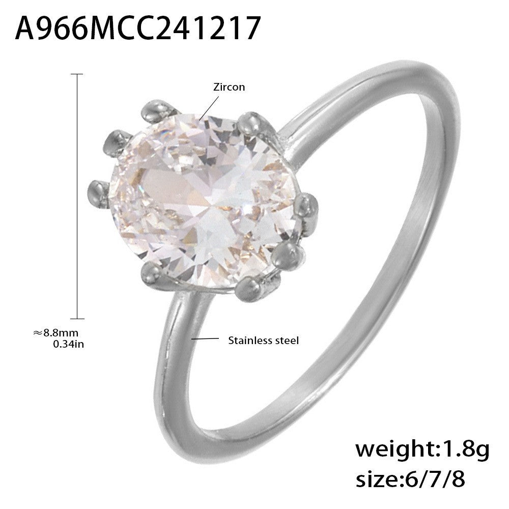 Damenring mit ovalem Zirkon und geschwungenem Edelstahlband Shop Nory
