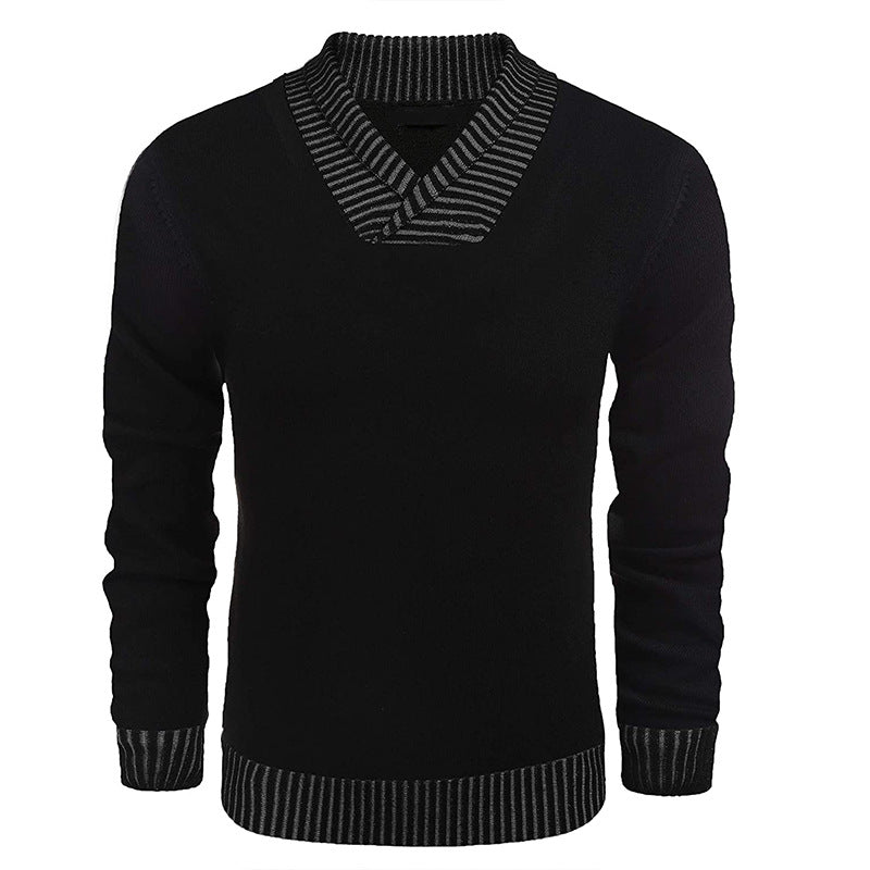 Herren Feinstrick-Pullover mit V-Ausschnitt und kontrastierendem Rippkragen Shop Nory
