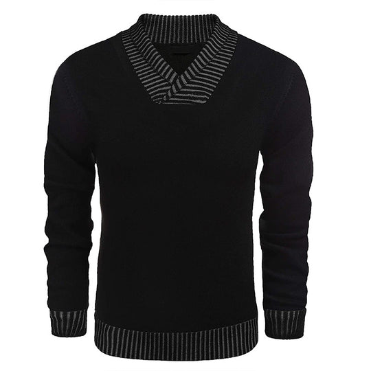 Herren Feinstrick-Pullover mit V-Ausschnitt und kontrastierendem Rippkragen Shop Nory