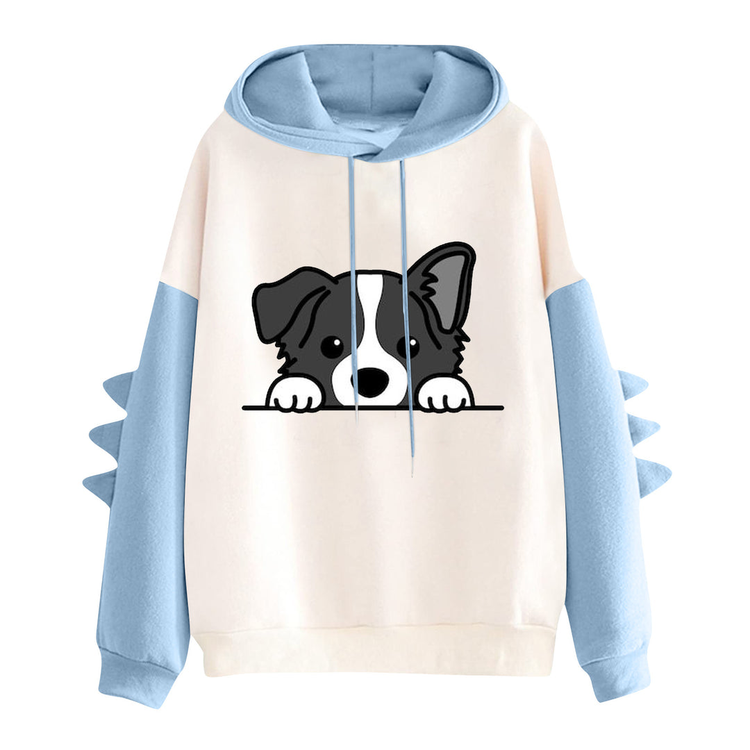 Damen nan Kapuzenpullover mit niedlichem Hunde‑und‑Katzen‑Print und 3D-Stacheln an den Ärmeln Shop Nory