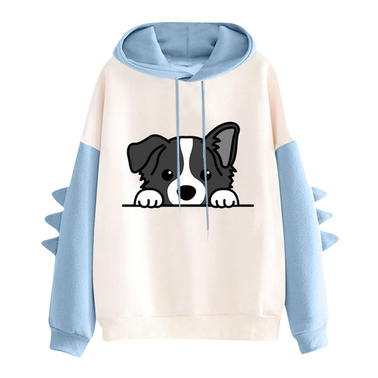 Damen nan Kapuzenpullover mit niedlichem Hunde‑und‑Katzen‑Print und 3D-Stacheln an den Ärmeln Shop Nory