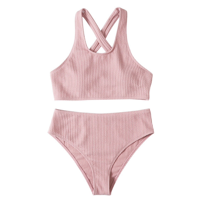 Damen Sportliches Bikini-Set mit hoch geschnittenem Slip und modischem Rückenträger Shopnory