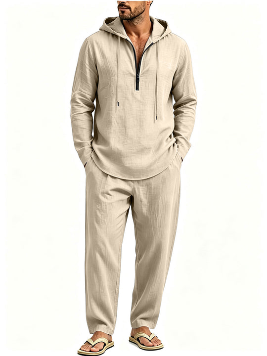 Herren Lässiges Lounge-Set mit Halbzip-Kapuzenpullover und locker sitzender Freizeit-Hose Shop Nory