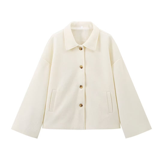 Damen Kurzjacke im Boxy‑Schnitt aus Wollmix mit Hemdkragen und verdeckter Knopfleiste Shop Nory