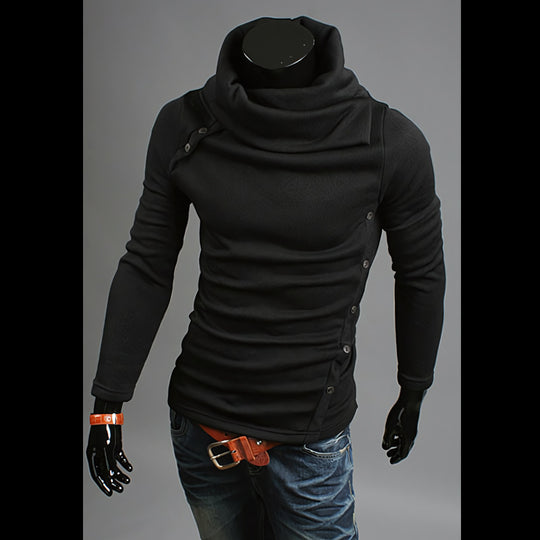 Herren Strickpullover mit großem Schalkragen, asymmetrischer Knopfleiste und schmaler Silhouette Shop Nory