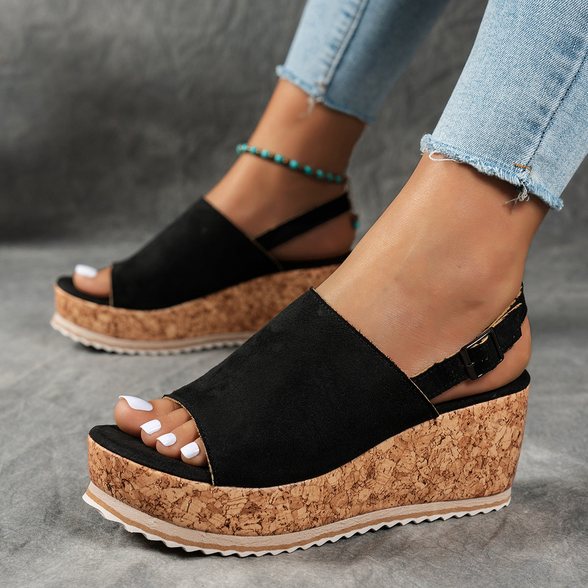 Damen Keilabsatz-Sandalen mit verstellbarem Riemen und komfortablem Fußbett Shopnory