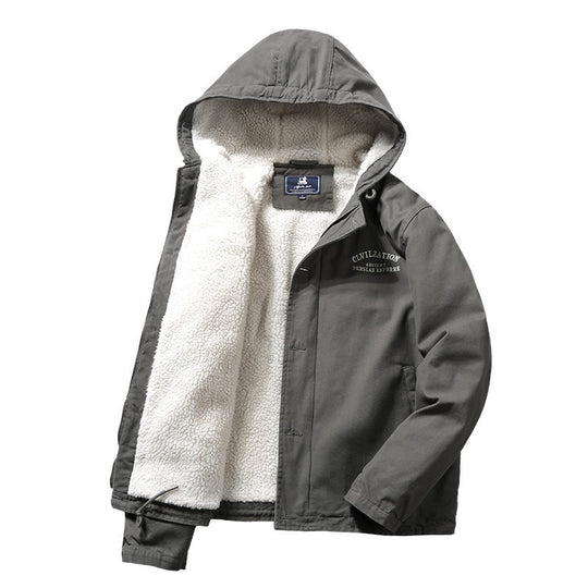 Herren Kapuzen-Canvas-Parka mit Teddyfutter und winddichter Front Shop Nory