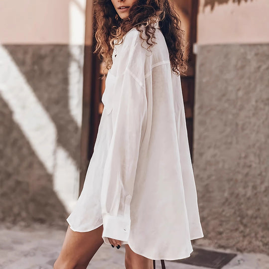 Damen lässige Oversized-Bluse aus Leinen