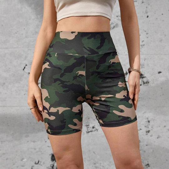 Damen Sportliche Radlerhose mit hohem Bund und camouflagemuster