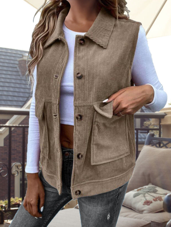 Damen Strickweste mit Taschen und klassischem Kragen