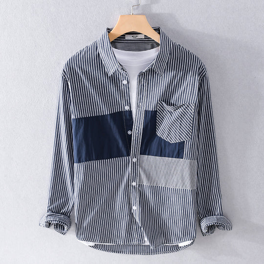 Herren Gestreiftes Overshirt mit Farbblock‑Einsätzen und aufgesetzter Brusttasche Shop Nory