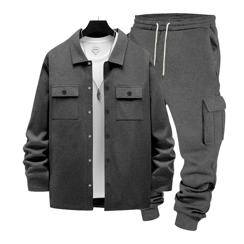 Herren nan lässiges Baumwoll-Misch Overshirt und Cargo-Jogger Set mit Kordelzug, Pattentaschen und elastischen Bündchen Shop Nory