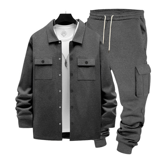 Herren nan lässiges Baumwoll-Misch Overshirt und Cargo-Jogger Set mit Kordelzug, Pattentaschen und elastischen Bündchen Shop Nory