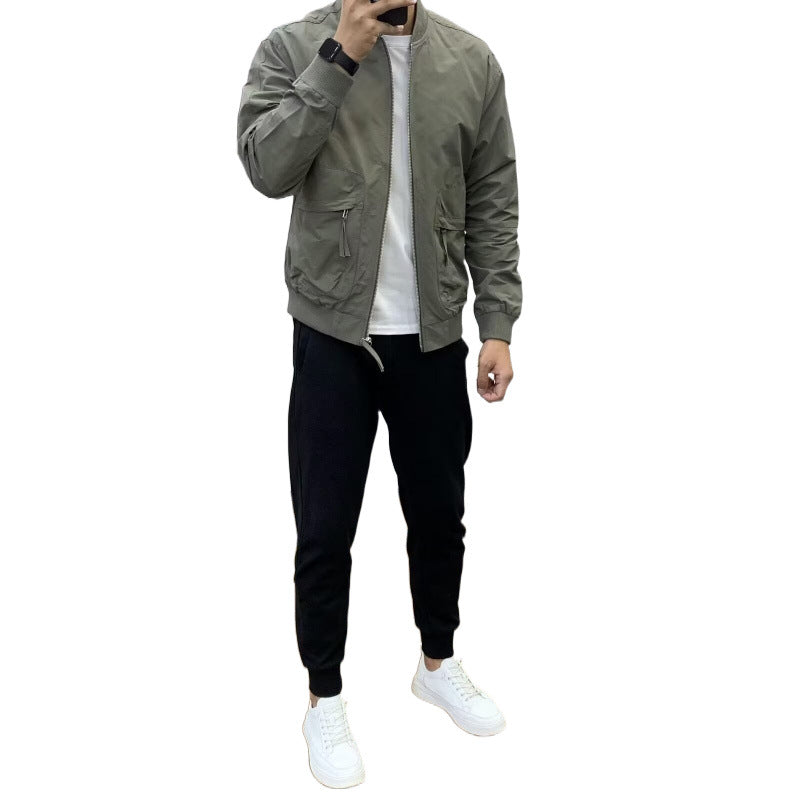 Herren Leichte Utility-Bomberjacke mit Reißverschluss, Multifunktions-Taschen und Rippbündchen Shop Nory
