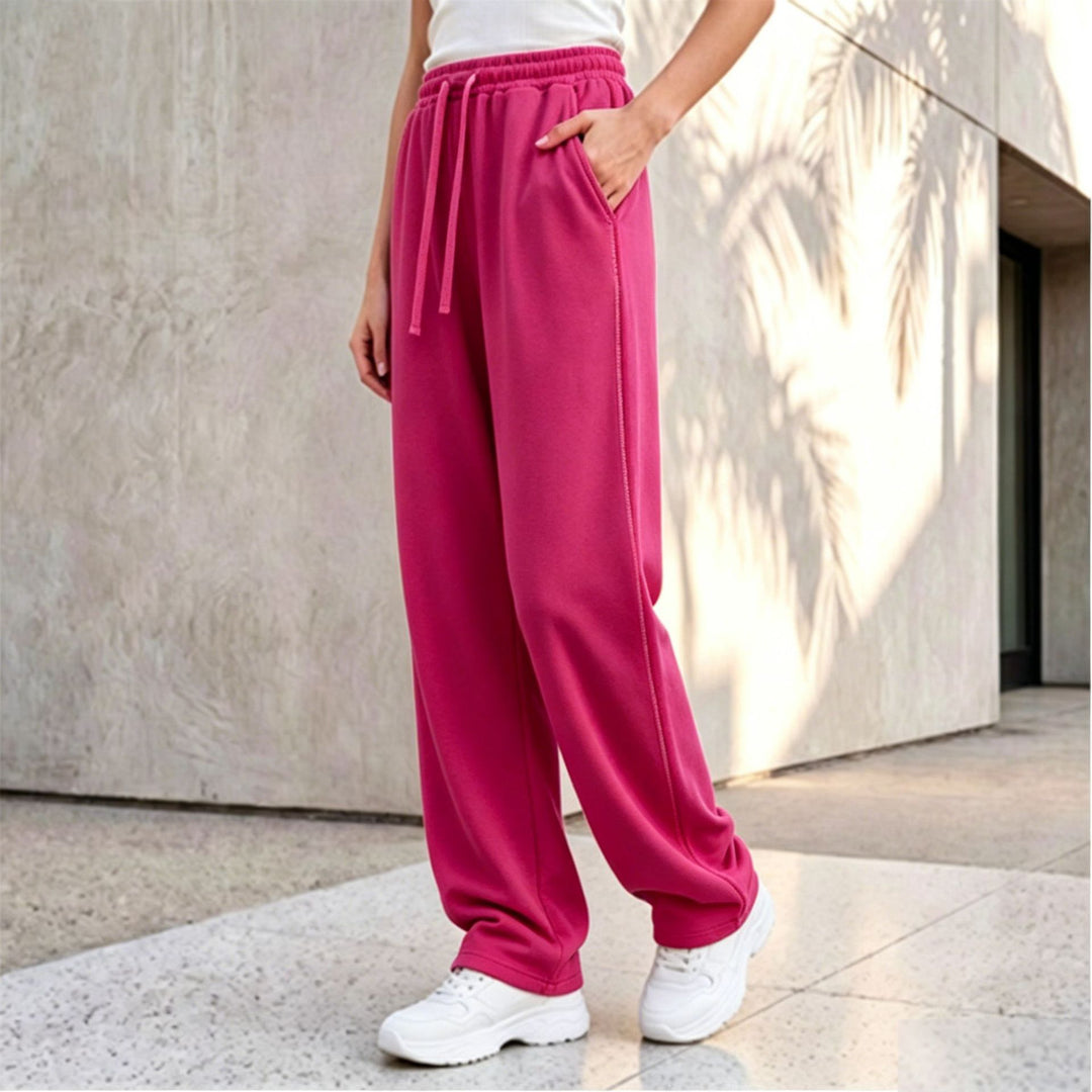 Damen nan weite Loungepalazzo-Hose mit hohem Komfortbund, Kordelzug, seitlichen Eingrifftaschen und dekorativer Seitennaht Shop Nory
