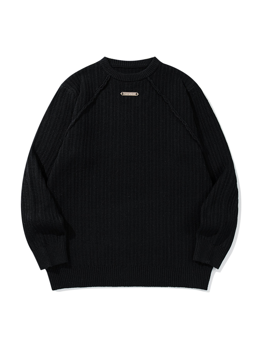 Unisex Strukturierter Waffelstrick-Rundhalspullover mit Raglanärmeln und Metall-Logo Shop Nory