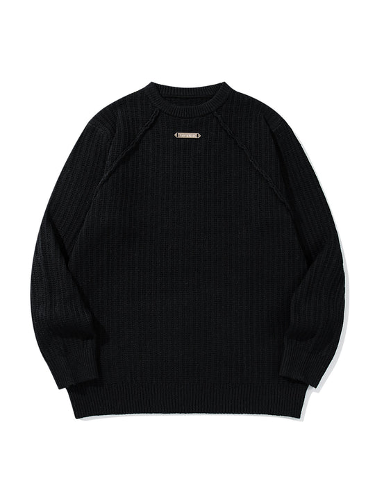 Unisex Strukturierter Waffelstrick-Rundhalspullover mit Raglanärmeln und Metall-Logo Shop Nory