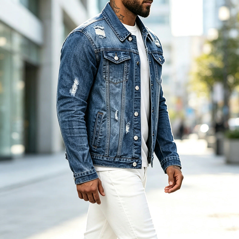 Herren Modische Jeansjacke mit Destroyed-Details Shop Nory