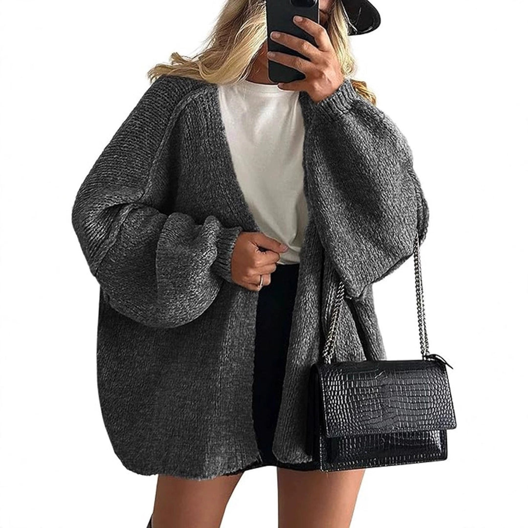 Damen Oversize Strickcardigan mit Ballonärmeln und offener Front Shop Nory