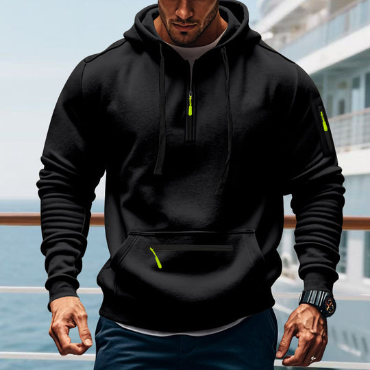 Herren nan technischer Half-Zip Hoodie mit Kängurutasche, Ärmeltasche und Reißverschluss-Details Shop Nory