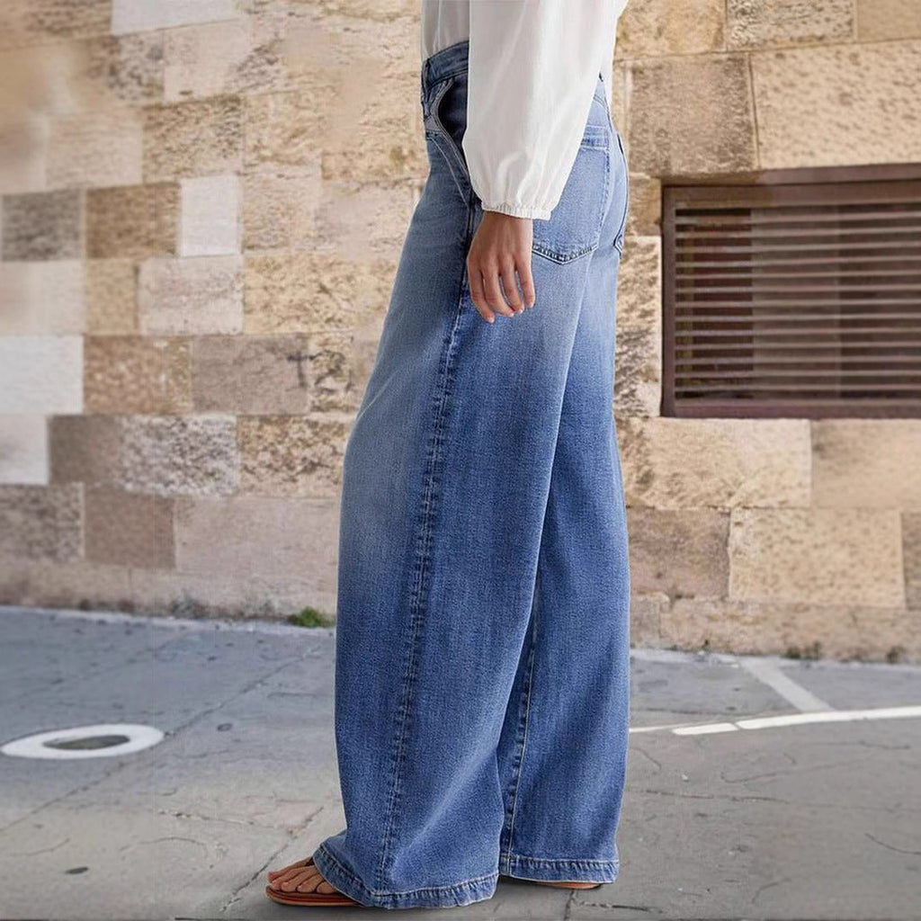 Damen Weite Jeans im Boho-Stil mit hohem Bund und komfortablem Schnitt