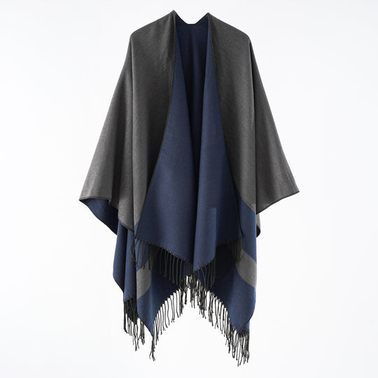 Damen Multifunktionaler Fransen‑Wickelponcho aus Wollmix mit doppellagigem Fall Shop Nory