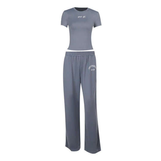 Damen Sportliches Set mit Figurbetontem Oberteil und weitem Hosen