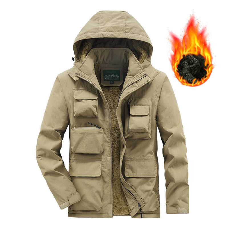 Herren Multifunktionaler Fleece-gefütterter Fieldparka mit Kapuze und Mehrfach-Taschen Shop Nory