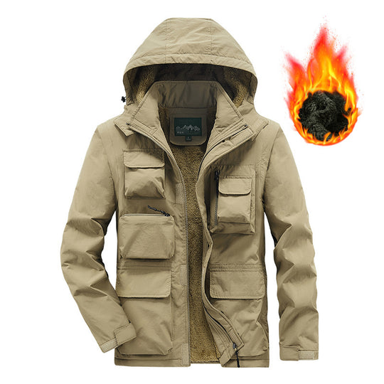Herren Multifunktionaler Fleece-gefütterter Fieldparka mit Kapuze und Mehrfach-Taschen Shop Nory