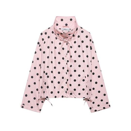 Damen Leichte Bluse im Polka‑Dot‑Design mit Stehkragen, Tunnelzugsaum und Knopfleiste Shop Nory