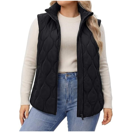 Damen gesteppte Weste mit hohem Kragen, figurfreundlicher Silhouette und Eingrifftaschen Shop Nory