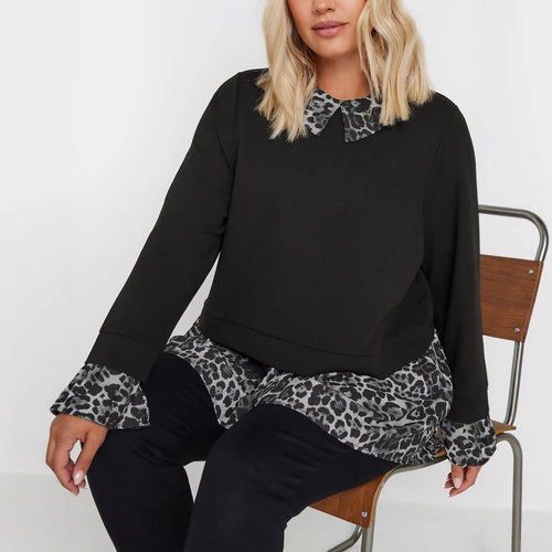 Damen Longsleeve-Tunika mit Chiffon-Volant und Leo-Kragen Shop Nory