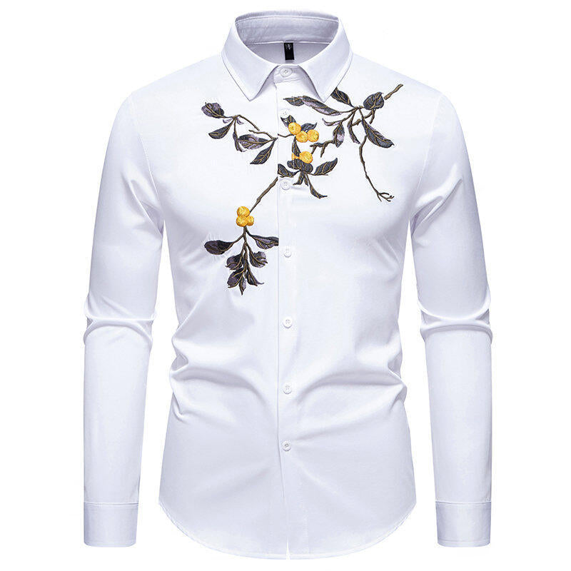 Herren Elegant besticktes Langarmhemd