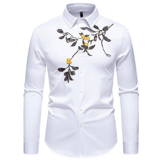 Herren Elegant besticktes Langarmhemd