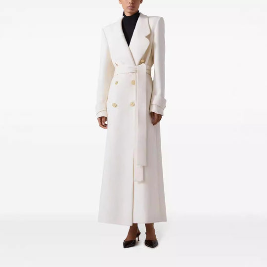 Damen Langer Doppelreihiger Wollmantel mit Taillengürtel Shop Nory